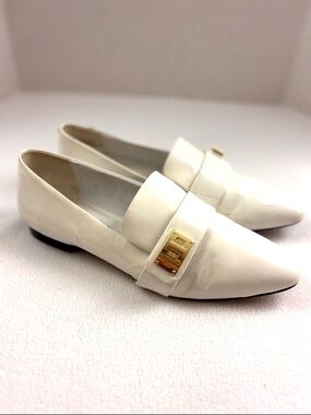 Karl Lagerfeld Paris Nelia White Patent Leather Pointed Toe Loafers Flats US 9.5
